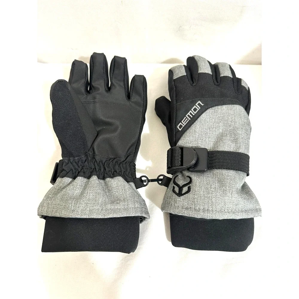 Demon Brand Youth Medium Black & Gray Winter Snow Gloves with Heat Pockets
